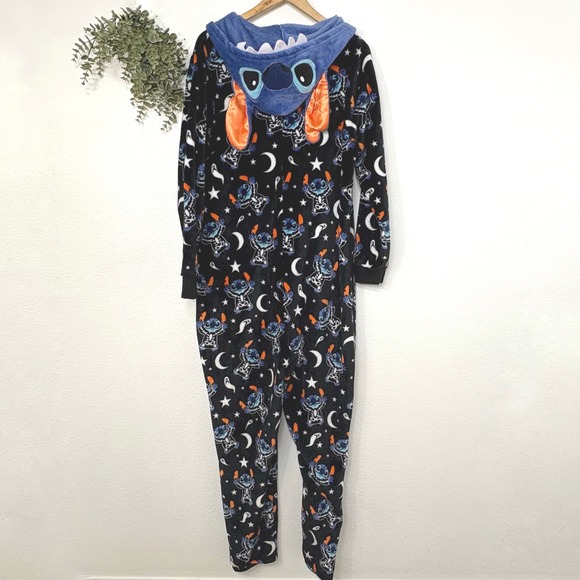 Disney Stitch Skeleton Halloween Plush Fleece Hooded Union Suit 2X - Picture 2 of 7